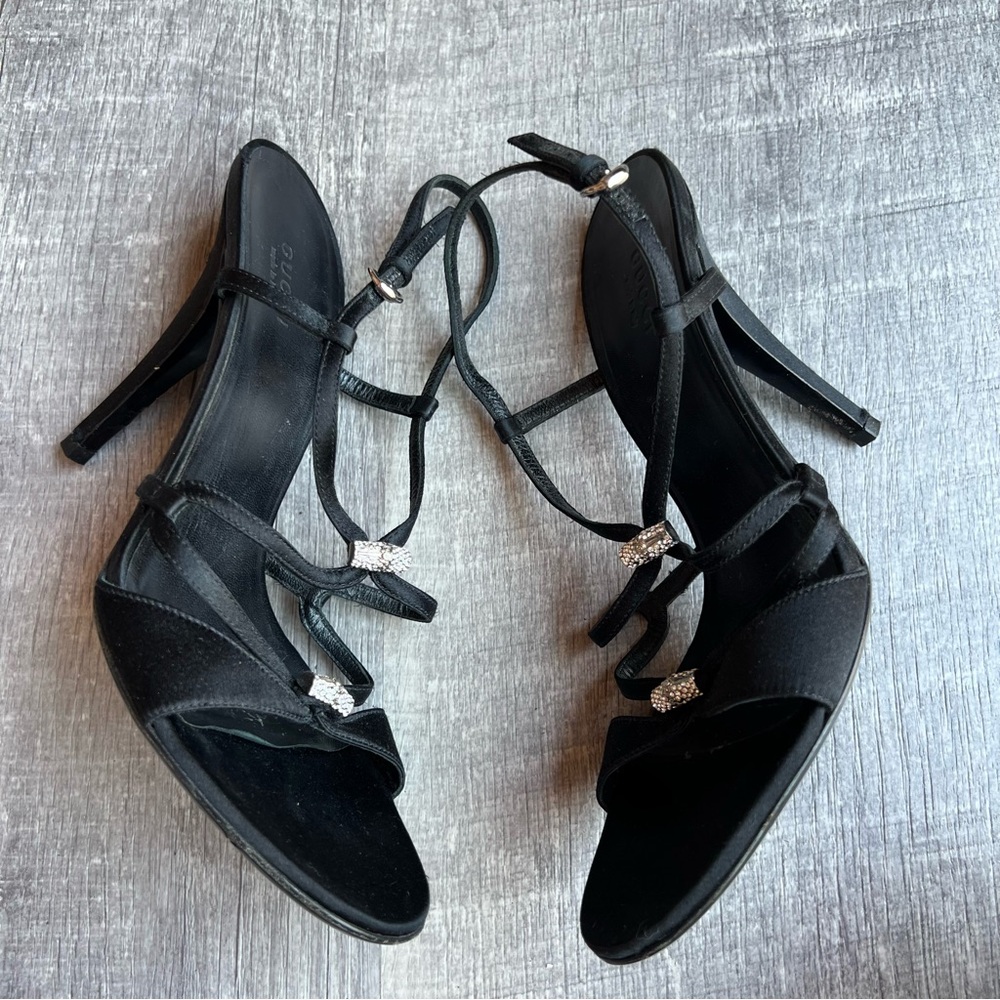 Gucci Black Satin Strappy Sandals Size 8B - Picture 4 of 11
